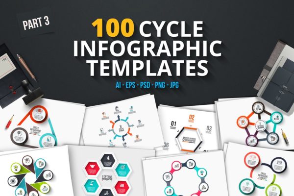 100宽圆形信息图表模板 100 cycle infographics (part 3)
