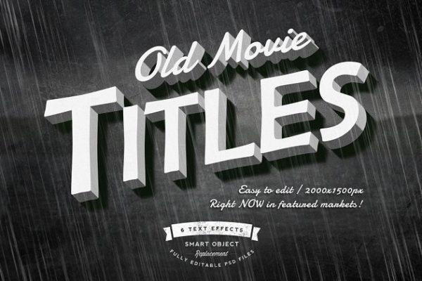 6款老电影标题文本图层样式 6 Old Movie Titles