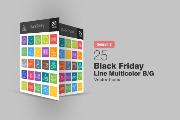 25个黑色星期五主题彩色线性图标 25 Black Friday Line Multicolor B/G Icons