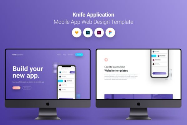 手机应用APP开发业务网站着陆页设计UI模板 Knife Application Mobile App Landing Page Temlate