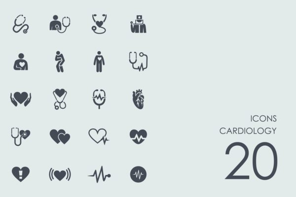 健康医疗主题心脏病学线条图标 Cardiology icons
