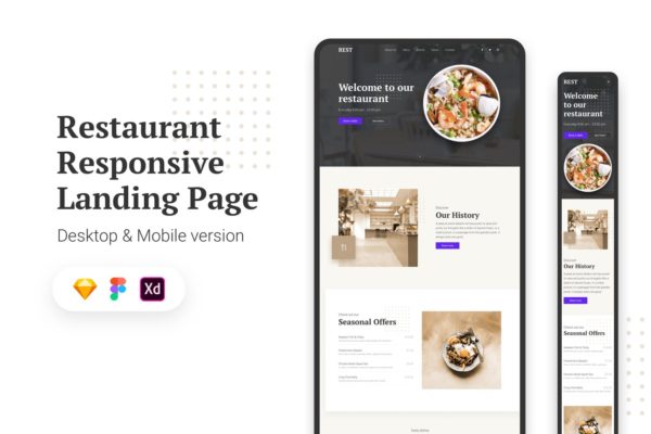 餐馆品牌响应式网站设计UI套件 Restaurant Responsive Landing Page