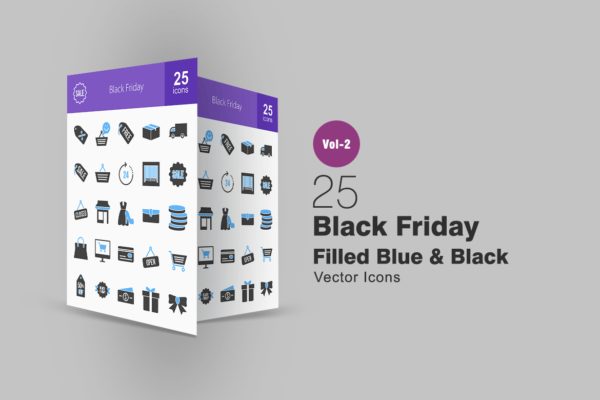 25个黑色星期五购物节主题蓝黑配色图标 25 Black Friday Blue &amp; Black Icons