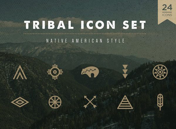 美国土著部落手绘矢量图标集 Triba