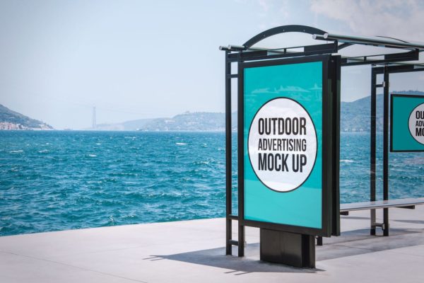 海边户外灯箱广告牌广告效果图样机模板#6 Outdoor Advertisement Mockup Template #6