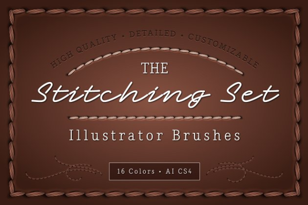 逼真缝合缝制线条AI笔刷 The Stitching Set &#8211; AI Brushes