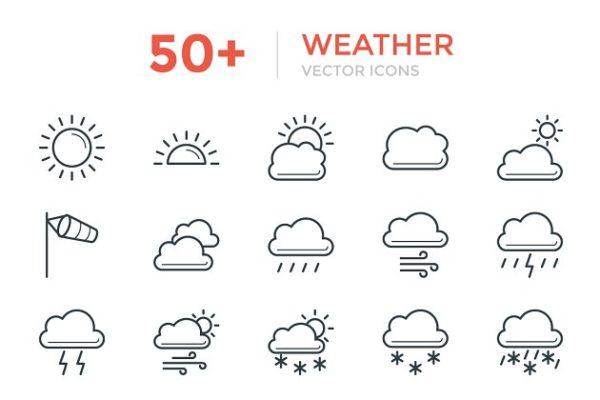 50+天气预报符号线条ico图标 50+ Weather Vector Icons
