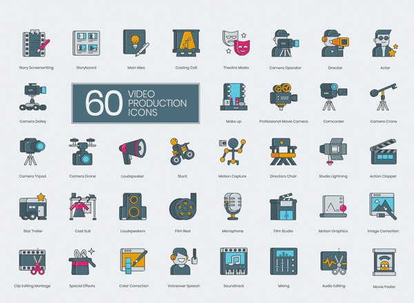 60个精细的视频媒体主题的图标套装下载 60 Video Production Icons [Ai]