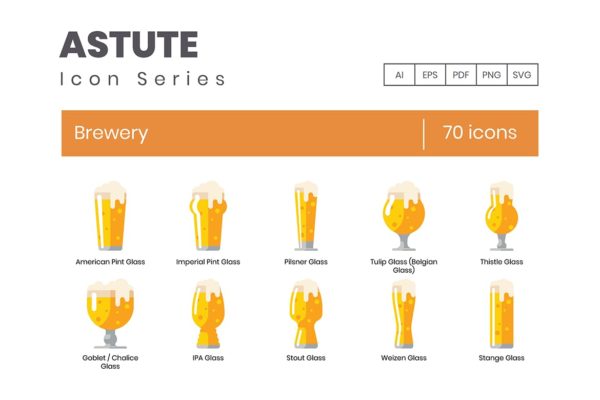 Astute系列-70枚啤酒主题矢量素材天下精选图标 Brewery Icons &#8211; Astute Series