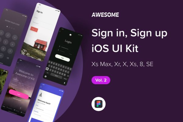 iOS手机应用注册登录界面设计UI套件v2 Awesome iOS UI Kit &#8211; Sign in / up Vol. 2 (Figma)