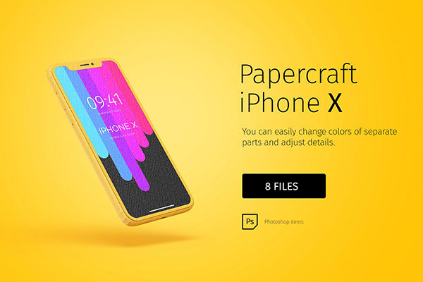 独特的纸质iPhoneX展示模型下载 Paper model iPhoneX mockup [psd]