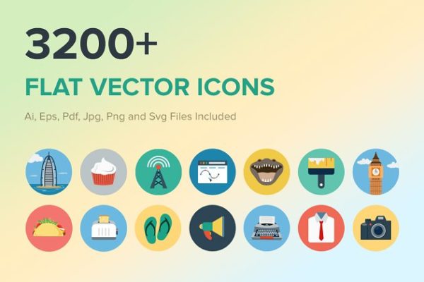 3200+扁平化风格矢量图标集 3200+ Flat Vector Icons