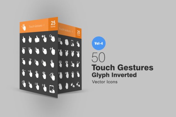 50枚触屏手势动作图标素材 50 Touch Gestures Glyph Inverted Icons