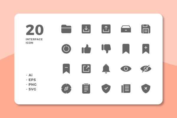 20枚UI界面设计APP操作选项16设计素材网精选图标v3 20 Interface Icons Vol.3 (Solid)