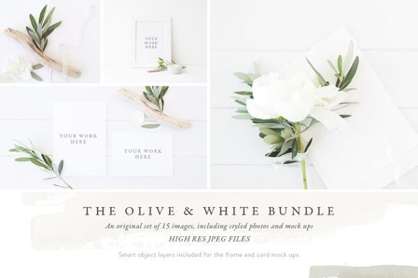 橄榄枝装饰相框样机模板 The Olive &amp; White Bundle &#8211; 15 photos