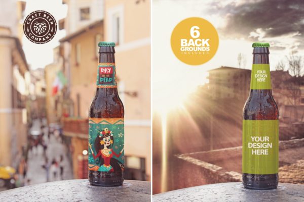 背景虚化场景啤酒瓶设计效果图素材中国精选 Vertical Beer Mockup