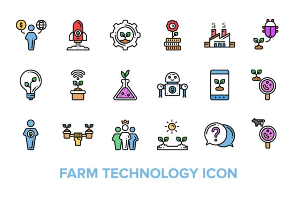 现代化农场技术彩色概念图标矢量图标素材 Farm Technology Icon