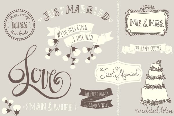 手绘婚礼设计物料素材[叠层背景+笔刷] Wedding Overlays / Photoshop Brushes