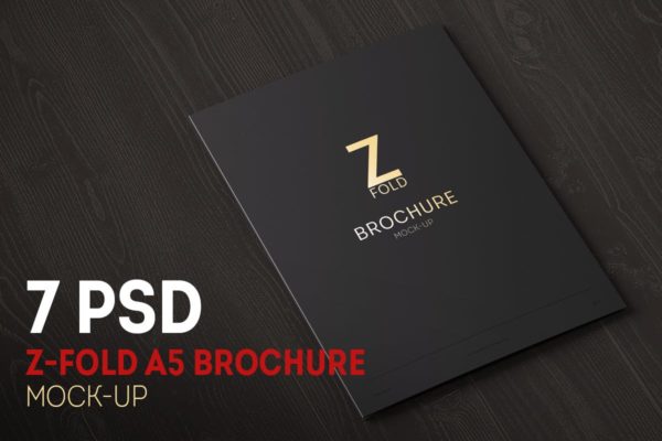 三折页宣传小册设计样机模板 Z-Fold Brochure A5 Mock-up