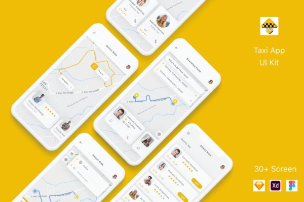 出租车预约平台APP交互界面设计16图库精选套件 Yunu &#8211; Taxi App UI Kit