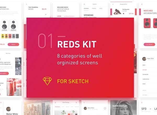 红色格调多用途 APP UI 套件 REDS UI Kit [SKETCH]