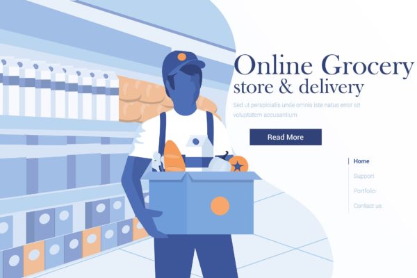 电子商务仓储及配送扁平化现代设计概念插画 Flat Modern design Illustration of Online Grocery