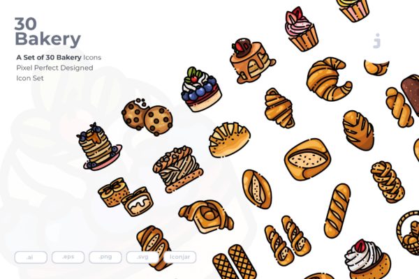 30枚西式面包烘焙主题矢量图标 30 Bakery Icons