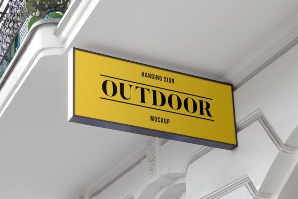 户外悬挂式店招/Logo标志牌样机#1 Outdoor Hanging Logo Sign Mockup #1
