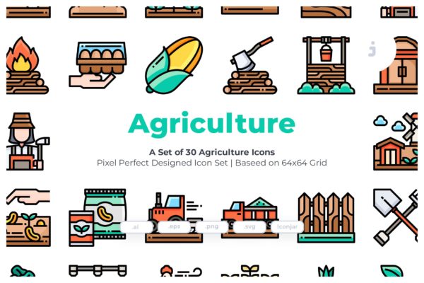 30枚农业农场主题彩色矢量图标素材 30 Agriculture Icons