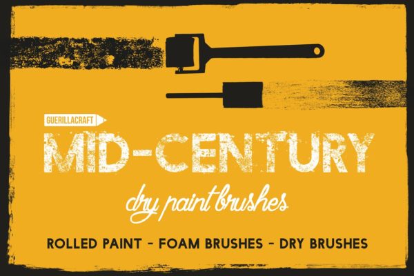 中世纪辊筒印刷滚筒刷油漆效果PS笔刷 Mid-Century &#8211; Dry Paint Brushes