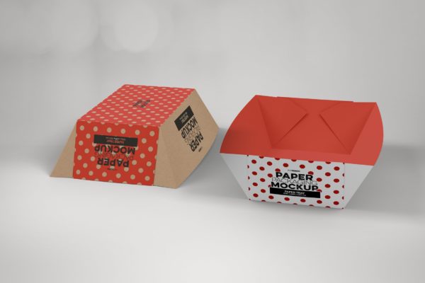 小吃纸盘托盘包装设计样机模板 Paper Tray 4 Packaging Mockup