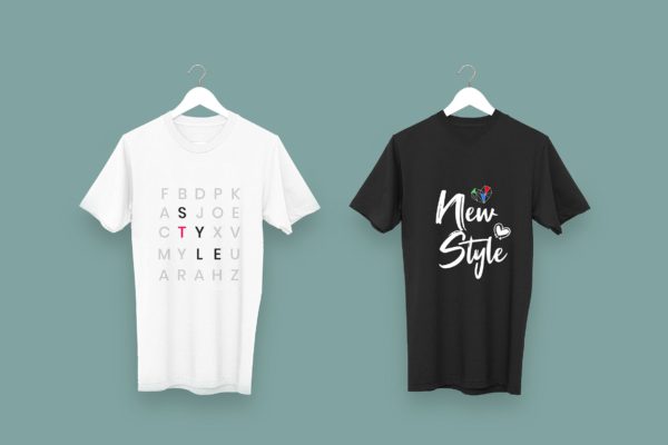 黑白两色T恤胸前印花图案设计预览样机素材中国精选 Black &amp; White T-Shirt Mockups