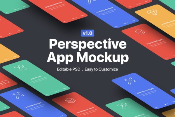 透视视图APP应用设计样机展示模板V1 Perspective App Mockup 1.0