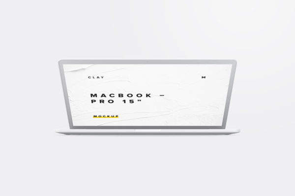 15寸MacBook Pro笔记本半合状态前视图样机02 Clay MacBook Pro 15&quot; with Touch Bar, Front View Mockup 02