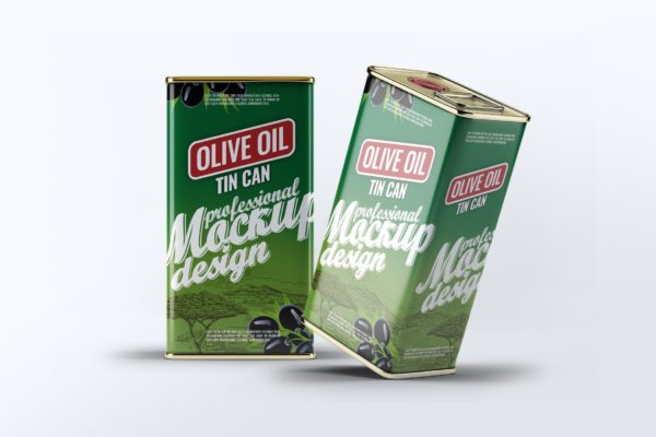 橄榄油罐头包装外观设计效果图16设计网精选模板 Tin Can Olive Oil Mock-Up