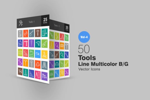50枚工具多彩线条图标素材 50 Tools Line Multicolor Icons