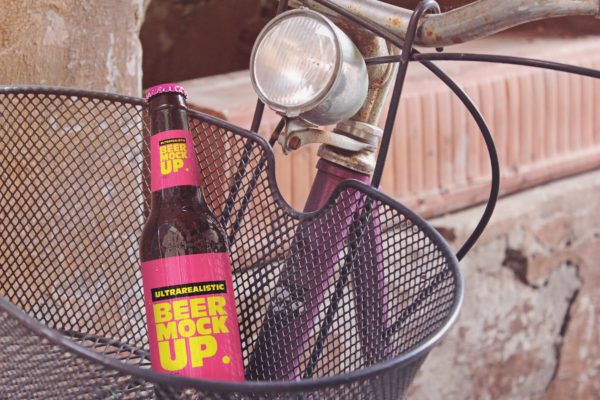 自行车篮啤酒瓶设计图素材天下精选 Bike Basket Beer Mockup