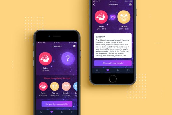星座运势主题APP应用UI设计套件v2[SKETCH] Zodiac Daily Horoscope app UI Kit