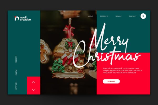 圣诞节主题背景网站着陆页设计AI&amp;PSD模板v8 Merry Christmas Web Landing Page AI and PSD Vol.8