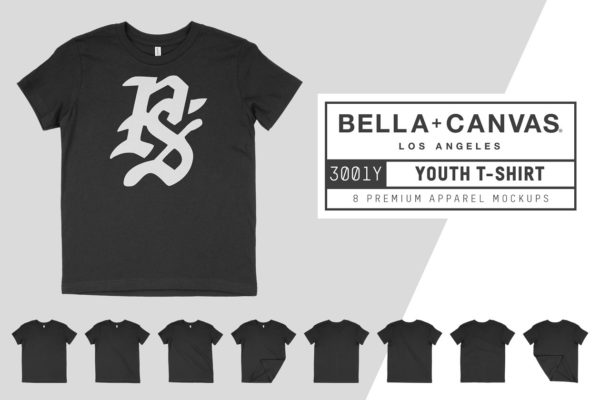 帆布男士T恤服装样机 Bella Canvas 3001Y Youth T-Shirt