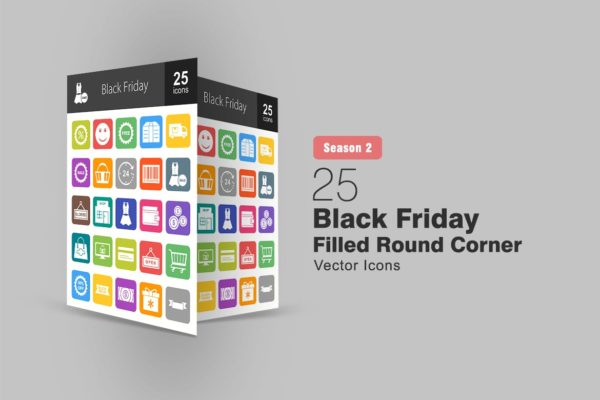 25个黑色星期五主题填充色圆角聚图网精选图标 25 Black Friday Filled Round Corner Icons