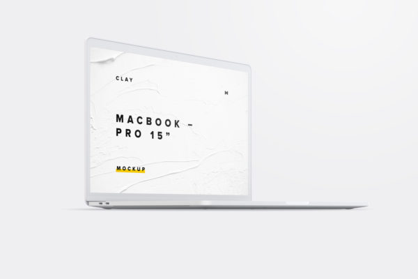 15寸MacBook Pro苹果笔记本电脑屏幕设计效果图预览前左视图样机02 Clay MacBook Pro 15&quot; with Touch Bar, Front Left View