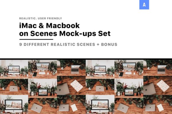 iMac＆Macbook办公场景样机 iMac &amp; Macbook on Scenes Mock-ups