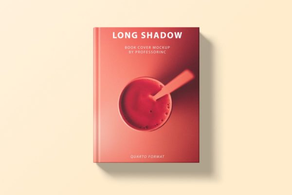 红色精装封面书本印刷品样机 Long Shadow Book Cover Mockup