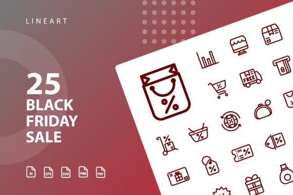 黒五电商促销主题线性图标素材 Black Friday Sale Lineart