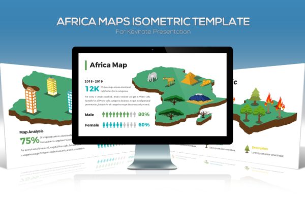 非洲国家地区地图图形Keynote幻灯片设计素材 Africa Maps Isometric &amp; Legends For Keynote