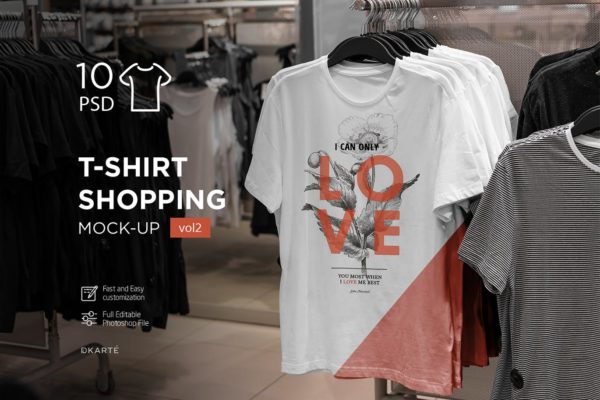 男士T恤货架陈列预览样机模板 T-Shirt Shopping Mock-Up Vol.2