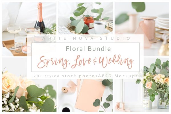 春天主题婚礼花卉背景贴图样机[1.1GB] Floral Bundle: Spring Love &amp; Wedding