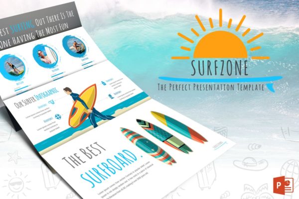 夏日冲浪运动主题PPT幻灯片素材 Surfzone &#8211; Powerpoint Template