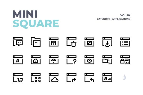 60枚软件应用简约线条风格矢量图标素材 Mini square &#8211; 60 Applications Icons